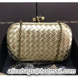 Grade Quality Bottega Veneta Knot Woven Lambskin Clutch with Chain BV11010 Light Gold