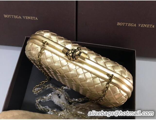 Grade Quality Bottega Veneta Knot Woven Lambskin Clutch with Chain BV11010 Light Gold