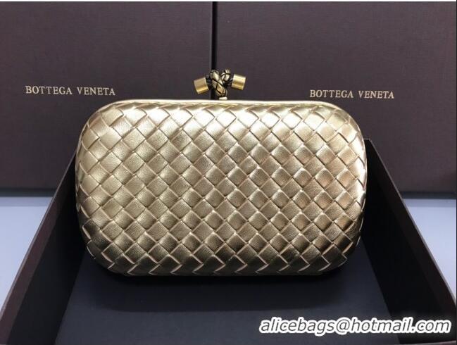 Grade Quality Bottega Veneta Knot Woven Lambskin Clutch with Chain BV11010 Light Gold