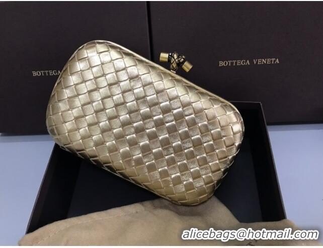 Grade Quality Bottega Veneta Knot Woven Lambskin Clutch with Chain BV11010 Light Gold