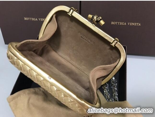 Grade Quality Bottega Veneta Knot Woven Lambskin Clutch with Chain BV11010 Light Gold