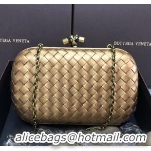 High Quality Bottega Veneta Knot Woven Lambskin Clutch with Chain BV11010 Gold