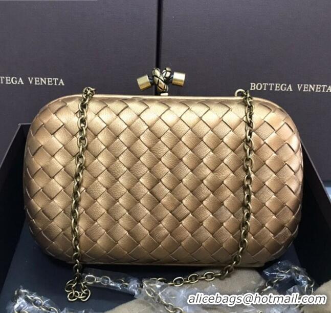 High Quality Bottega Veneta Knot Woven Lambskin Clutch with Chain BV11010 Gold