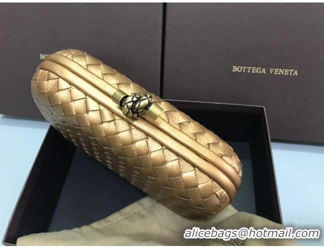 High Quality Bottega Veneta Knot Woven Lambskin Clutch with Chain BV11010 Gold