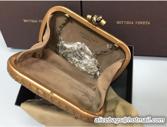 High Quality Bottega Veneta Knot Woven Lambskin Clutch with Chain BV11010 Gold