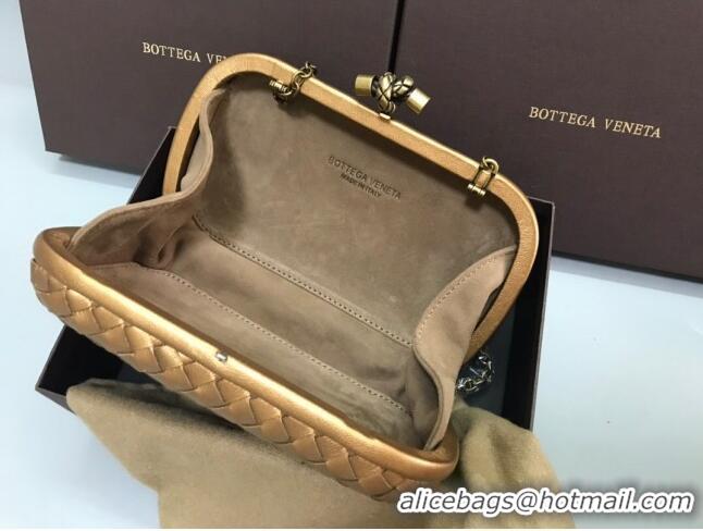 High Quality Bottega Veneta Knot Woven Lambskin Clutch with Chain BV11010 Gold