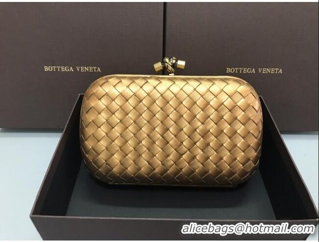 High Quality Bottega Veneta Knot Woven Lambskin Clutch with Chain BV11010 Gold