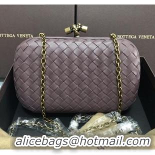 Classic Bottega Veneta Knot Woven Lambskin Clutch with Chain BV11010 Light Grey