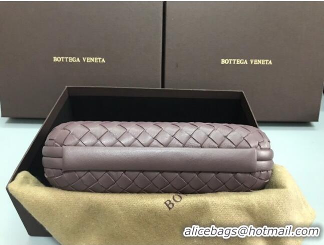 Classic Bottega Veneta Knot Woven Lambskin Clutch with Chain BV11010 Light Grey