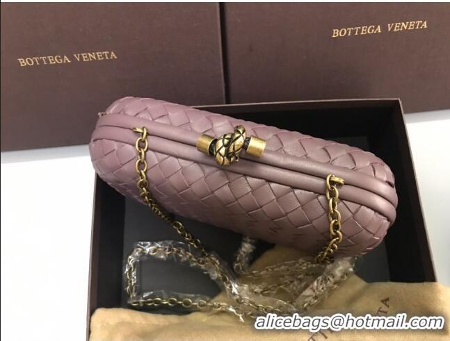 Classic Bottega Veneta Knot Woven Lambskin Clutch with Chain BV11010 Light Grey