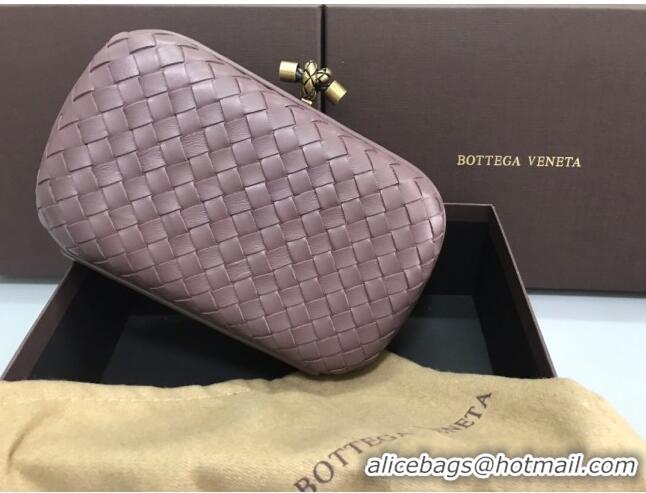 Classic Bottega Veneta Knot Woven Lambskin Clutch with Chain BV11010 Light Grey