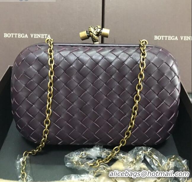 Unique Style Bottega Veneta Knot Woven Lambskin Clutch with Chain BV11010 Dark Grey