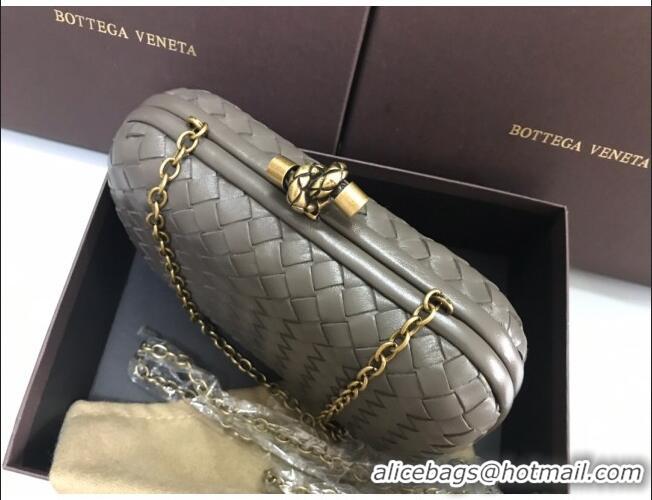 Wholesale Bottega Veneta Knot Woven Lambskin Clutch with Chain BV11010 Deep Grey