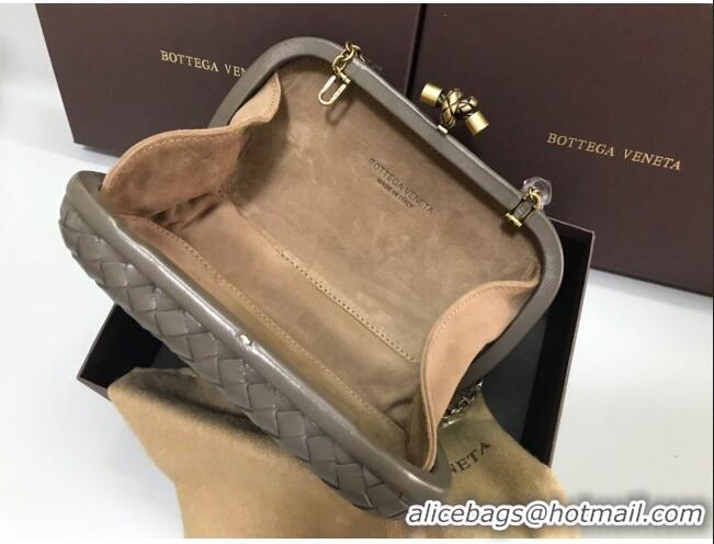 Wholesale Bottega Veneta Knot Woven Lambskin Clutch with Chain BV11010 Deep Grey