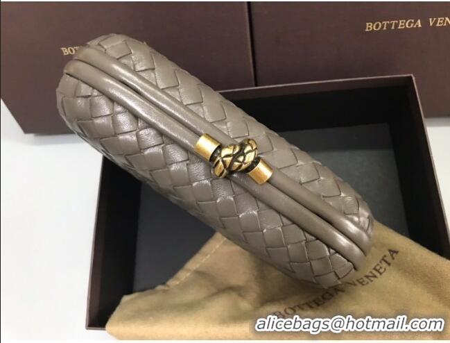 Wholesale Bottega Veneta Knot Woven Lambskin Clutch with Chain BV11010 Deep Grey