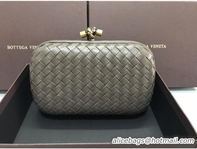 Wholesale Bottega Veneta Knot Woven Lambskin Clutch with Chain BV11010 Deep Grey