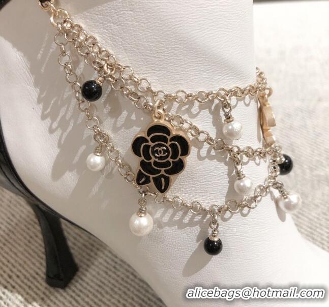 Good Product Chanel Leather Short Boots with Camellia Tassel Charm 120510 White