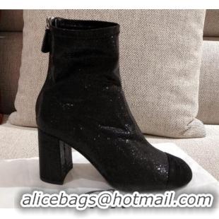 AAAAA Chanel Shiny Sequins Fabric Short Boots G36479 Black