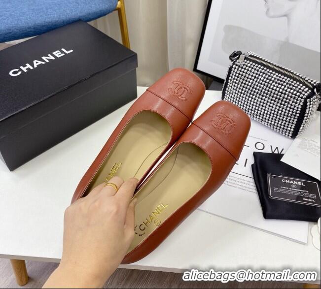 Super Quality Chanel Lambskin Square Heel Pumps 5cm 122104 Brown