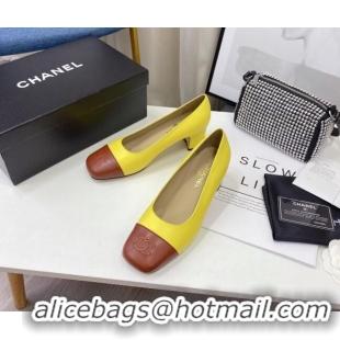 Affordable Price Chanel Lambskin Square Heel Pumps 5cm 122104 Yellow