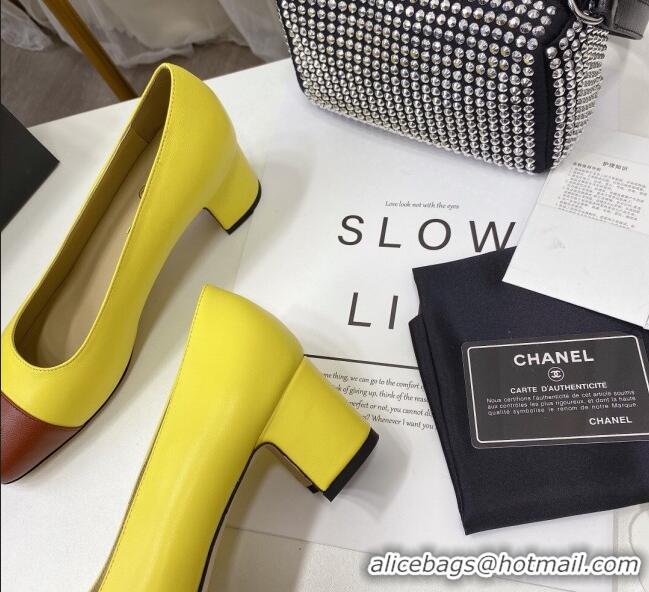 Affordable Price Chanel Lambskin Square Heel Pumps 5cm 122104 Yellow