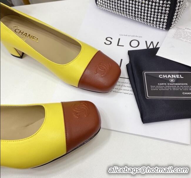 Affordable Price Chanel Lambskin Square Heel Pumps 5cm 122104 Yellow