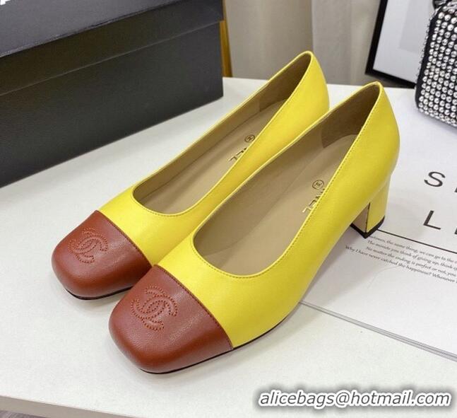 Affordable Price Chanel Lambskin Square Heel Pumps 5cm 122104 Yellow