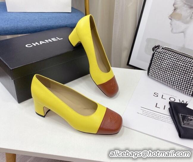 Affordable Price Chanel Lambskin Square Heel Pumps 5cm 122104 Yellow