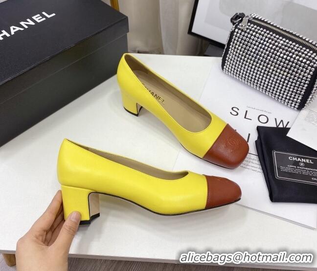 Affordable Price Chanel Lambskin Square Heel Pumps 5cm 122104 Yellow