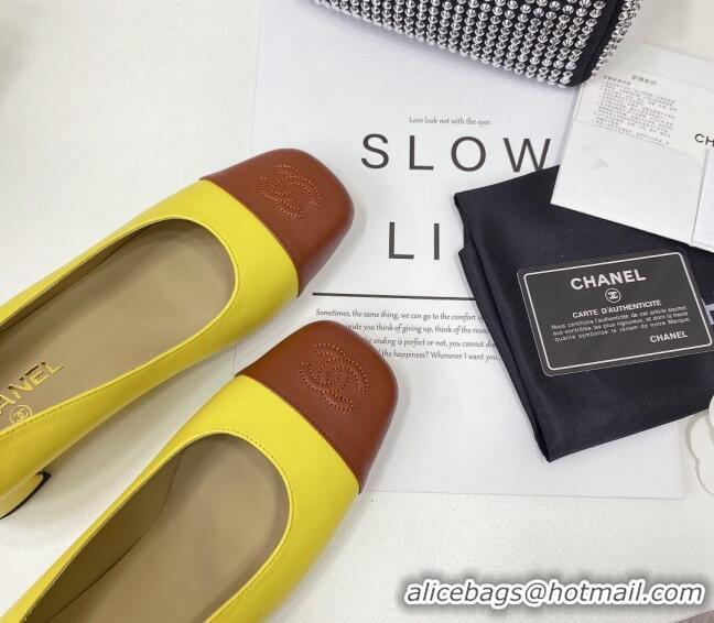 Affordable Price Chanel Lambskin Square Heel Pumps 5cm 122104 Yellow