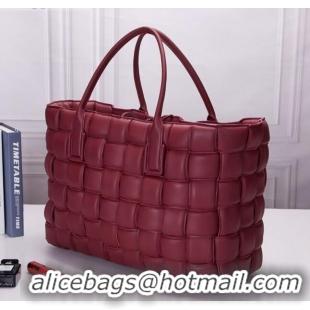 Discount Bottega Veneta Padded Cassette Maxi-Woven Nappa Lambskin Large Tote Bag BV0401 Red 2020