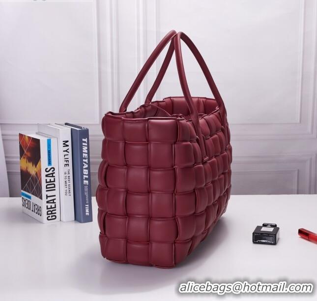 Discount Bottega Veneta Padded Cassette Maxi-Woven Nappa Lambskin Large Tote Bag BV0401 Red 2020