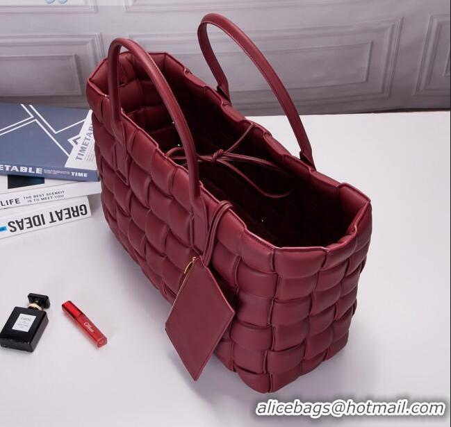 Discount Bottega Veneta Padded Cassette Maxi-Woven Nappa Lambskin Large Tote Bag BV0401 Red 2020