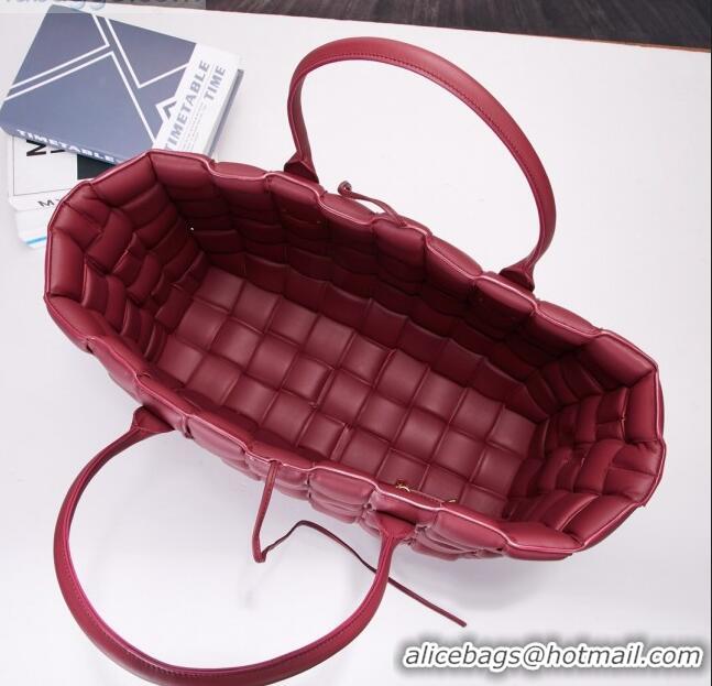 Discount Bottega Veneta Padded Cassette Maxi-Woven Nappa Lambskin Large Tote Bag BV0401 Red 2020