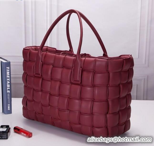 Discount Bottega Veneta Padded Cassette Maxi-Woven Nappa Lambskin Large Tote Bag BV0401 Red 2020