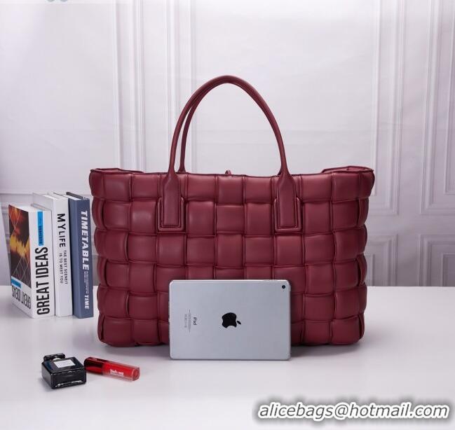 Discount Bottega Veneta Padded Cassette Maxi-Woven Nappa Lambskin Large Tote Bag BV0401 Red 2020