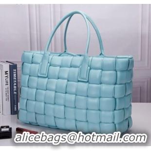 Best Price Bottega Veneta Padded Cassette Maxi-Woven Nappa Lambskin Large Tote Bag BV0401 Light Blue 2020