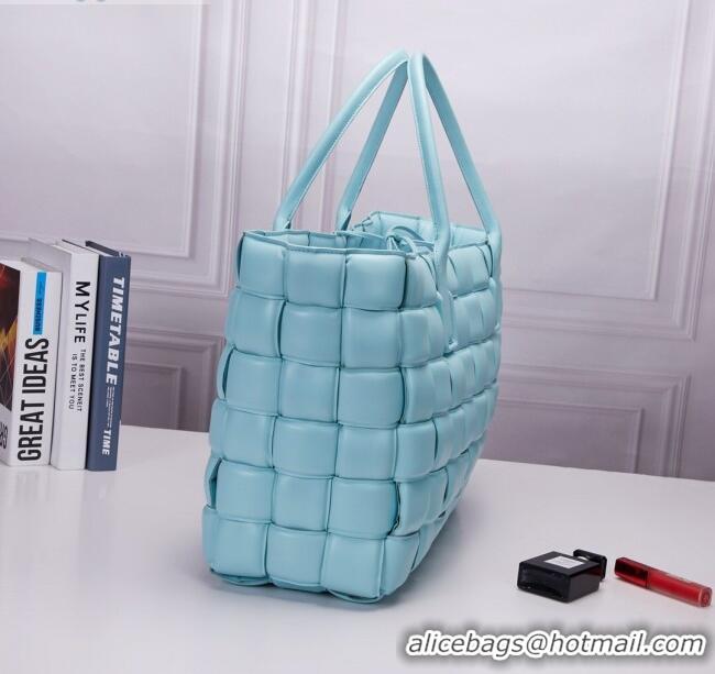 Best Price Bottega Veneta Padded Cassette Maxi-Woven Nappa Lambskin Large Tote Bag BV0401 Light Blue 2020