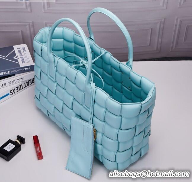 Best Price Bottega Veneta Padded Cassette Maxi-Woven Nappa Lambskin Large Tote Bag BV0401 Light Blue 2020