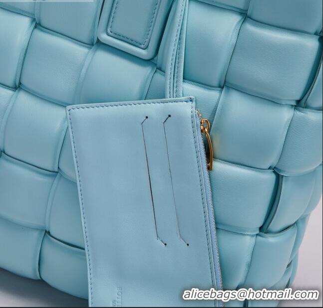 Best Price Bottega Veneta Padded Cassette Maxi-Woven Nappa Lambskin Large Tote Bag BV0401 Light Blue 2020