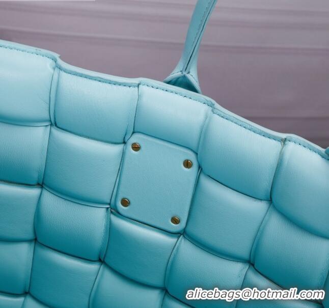 Best Price Bottega Veneta Padded Cassette Maxi-Woven Nappa Lambskin Large Tote Bag BV0401 Light Blue 2020