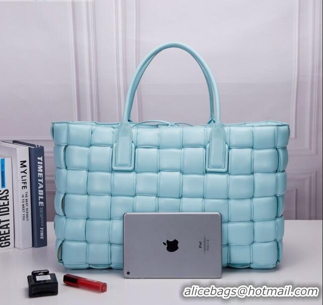 Best Price Bottega Veneta Padded Cassette Maxi-Woven Nappa Lambskin Large Tote Bag BV0401 Light Blue 2020