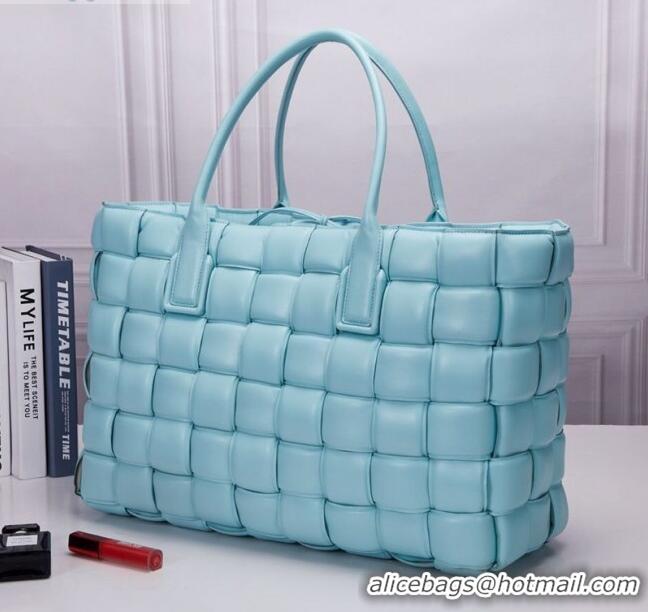 Best Price Bottega Veneta Padded Cassette Maxi-Woven Nappa Lambskin Large Tote Bag BV0401 Light Blue 2020