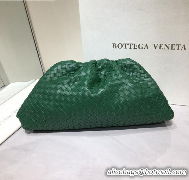 Best Price Bottega Veneta The Large Pouch Clutch in Woven Lambskin BV0417 Racing Green 2020