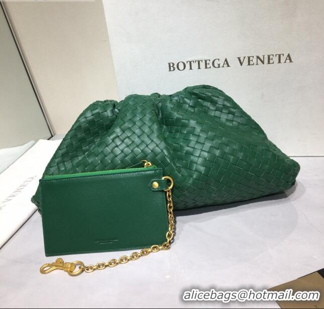 Best Price Bottega Veneta The Large Pouch Clutch in Woven Lambskin BV0417 Racing Green 2020