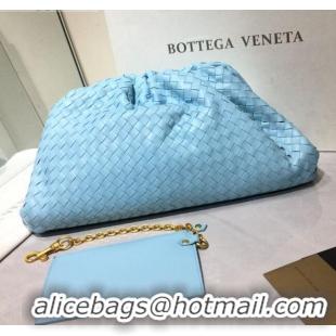 Best Price Bottega Veneta The Large Pouch Clutch in Woven Lambskin BV0417 Light Blue 2020