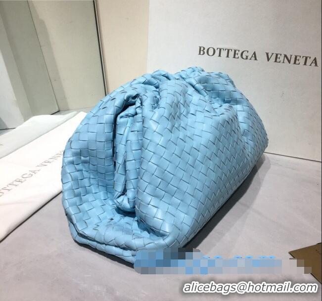 Best Price Bottega Veneta The Large Pouch Clutch in Woven Lambskin BV0417 Light Blue 2020