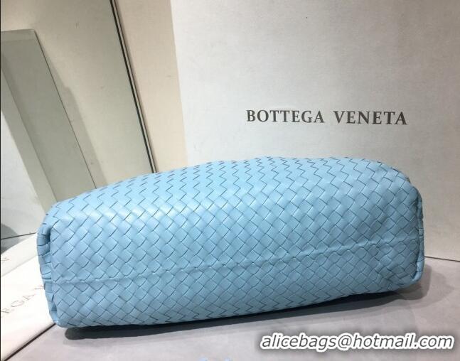 Best Price Bottega Veneta The Large Pouch Clutch in Woven Lambskin BV0417 Light Blue 2020