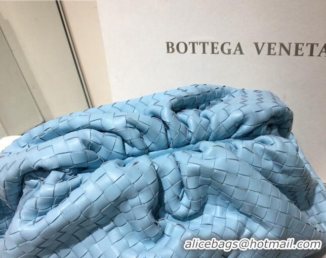 Best Price Bottega Veneta The Large Pouch Clutch in Woven Lambskin BV0417 Light Blue 2020