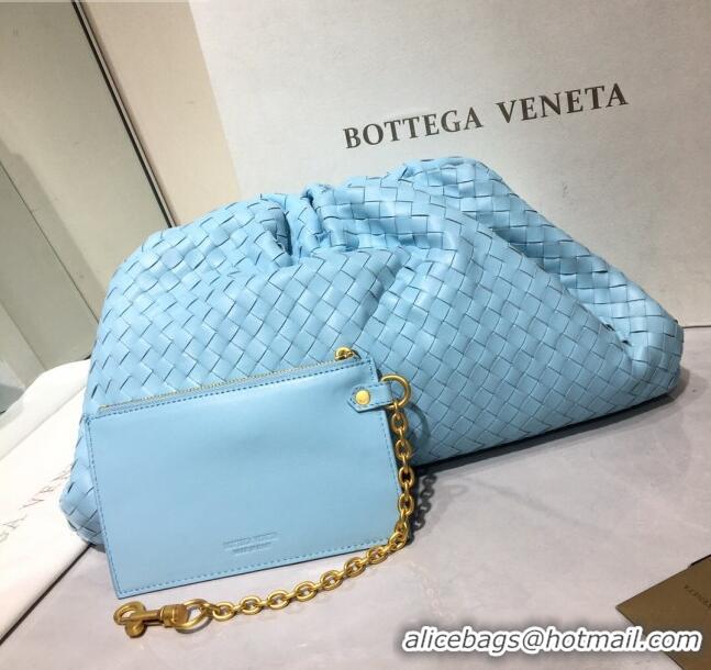 Best Price Bottega Veneta The Large Pouch Clutch in Woven Lambskin BV0417 Light Blue 2020